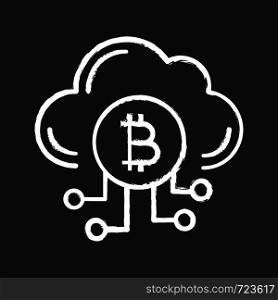 Cryptocurrency cloud mining service chalk icon. Bitcoin crypto mining. Cryptocurrency business. Cloud with bitcoin. Isolated vector chalkboard illustration. Cryptocurrency cloud mining service chalk icon
