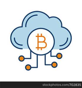 Cryptocurrency cloud mining service color icon. Bitcoin crypto mining. Cryptocurrency business. Cloud with bitcoin. Isolated vector illustration. Cryptocurrency cloud mining service color icon