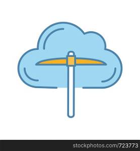 Cryptocurrency cloud mining service color icon. Crypto mining. Cryptocurrency business. Cloud with pickaxe. Isolated vector illustration. Cryptocurrency cloud mining service color icon