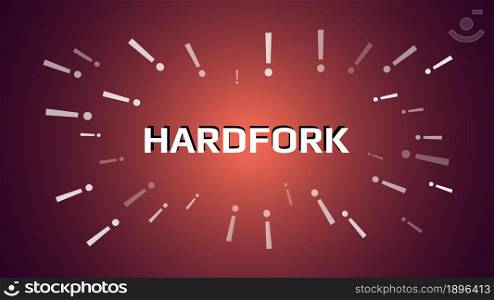 Cryptocurrency coin hardfork with exclamation point on red background. Splitting a coin into two ways. Vector illustration for news.