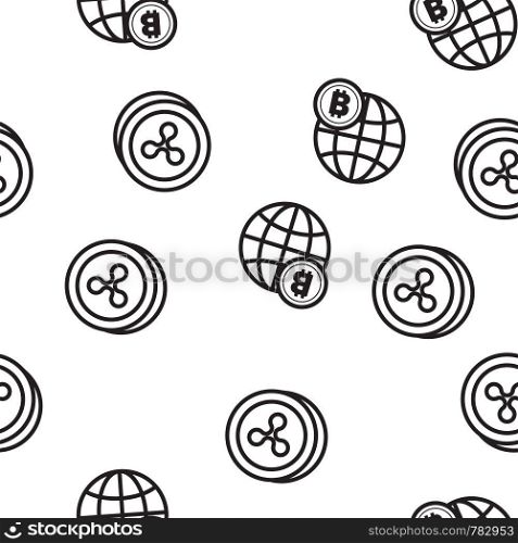 Cryptocurrency Coins Icon Seamless Pattern Vector. Crypto Cash. Security. Gold Money. Mining Virtual Sig. Financial Internet Market. Illustration. Cryptocurrency Icon Vector Seamless Pattern