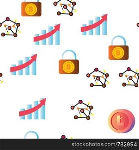 Cryptocurrency Coins Icon Seamless Pattern Vector. Crypto Cash. Security. Gold Money. Mining Virtual Sig. Financial Internet Market. Illustration. Cryptocurrency Icon Vector Seamless Pattern