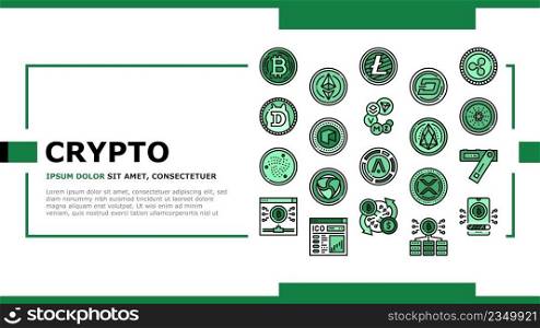 Cryptocurrency Digital Money Landing Web Page Header Banner Template Vector. Bitcoin And Litecoin, Dogecoin And Xrp, Aion Iota Cryptocurrency. Mining Eos And Ethereum Electronic Devices Illustration. Cryptocurrency Digital Money Landing Header Vector