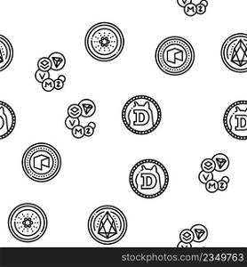 Cryptocurrency Digital Money Vector Seamless Pattern Thin Line Illustration. Cryptocurrency Digital Money Vector Seamless Pattern