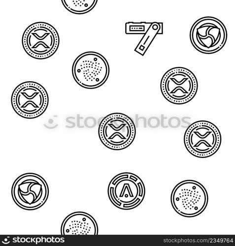 Cryptocurrency Digital Money Vector Seamless Pattern Thin Line Illustration. Cryptocurrency Digital Money Vector Seamless Pattern