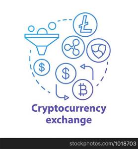 Cryptocurrency exchange blue concept icon. Trading digital currency for other assets idea thin line illustration. Online business. Electronic payment. Vector isolated outline drawing