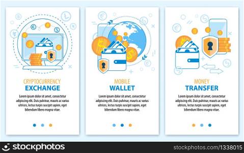 Cryptocurrency Exchange. Mobile Wallet. Money Transfer Banner Set. Blockchain Technology. Online Secure Payment Service. Ecommerce Internet Electronic Currency. Buy Cashless Pay Global Market. Cryptocurrency Exchange Wallet Money Transfer