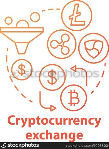 Cryptocurrency exchange red concept icon. Trading digital currency, bitcoins for other assets idea thin line illustration. Stock market. Payment method. Vector isolated outline drawing