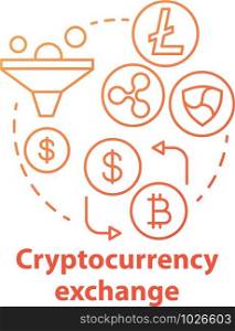 Cryptocurrency exchange red concept icon. Trading digital currency, bitcoins for other assets idea thin line illustration. Stock market. Payment method. Vector isolated outline drawing