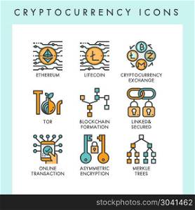 Cryptocurrency icons concept illustrations. Cryptocurrency icons concept illustrations for web, app, website, report, presentation, etc.