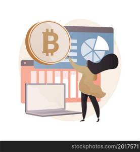 Cryptocurrency market abstract concept vector illustration. Investment opportunity, cryptocurrency market cap, digital currency, news and prices, capitalization ranking, finance abstract metaphor.. Cryptocurrency market abstract concept vector illustration.