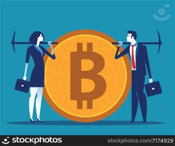 Cryptocurrency mining. People and digital currency. Concept business technology vector illustration.