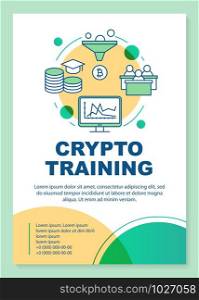 Cryptocurrency mining training poster template layout. Crypto trading business course. Banner, booklet, leaflet print design with icons. Vector brochure page layouts for magazines, advertising flyers