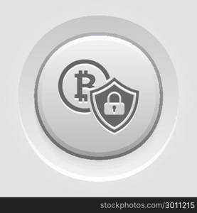 Cryptocurrency Security Icon.. Cryptocurrency Security Icon. Modern computer network technology sign. Digital graphic symbol. BTC Coin and Shield with Padlock. Concept design elements.