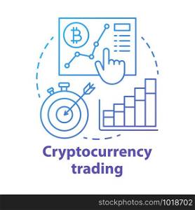 Cryptocurrency trading blue concept icon. Price movements idea thin line illustration. Buying and selling bitcoins. Targeting strategy. Stock market Vector isolated outline drawing