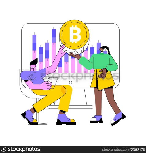 Cryptocurrency trading desk abstract concept vector illustration. Bitcoin futures platform, crypto exchange trade service, financial technology business, smart order routing abstract metaphor.. Cryptocurrency trading desk abstract concept vector illustration.