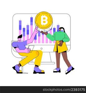Cryptocurrency trading desk abstract concept vector illustration. Bitcoin futures platform, crypto exchange trade service, financial technology business, smart order routing abstract metaphor.. Cryptocurrency trading desk abstract concept vector illustration.