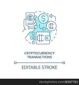 Cryptocurrency transactions turquoise concept icon. Metaverse importance for business abstract idea thin line illustration. Isolated outline drawing. Editable stroke. Arial, Myriad Pro-Bold fonts used. Cryptocurrency transactions turquoise concept icon
