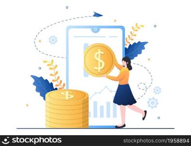 Cryptocurrency Wallet App on Mobile of Blockchain Technology, Bitcoin, Money Market, Altcoins or Finance Exchange with Credit Card in Flat Vector Illustration