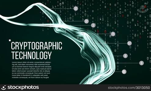 Cryptographic Technology Background Vector. Artificial Intelligence. Cryptography Binary Technologies. Presentation Illustration. Cryptographic Technology Background Vector. Modern Science Visualization. Digital Illustration