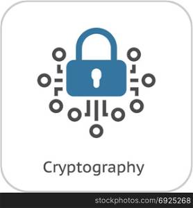 Cryptography Icon.. Cryptography Icon. Modern computer network technology sign. Digital graphic symbol. Bitcoin Technology. Concept design elements.
