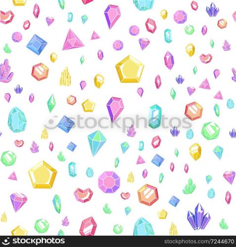 Crystal and gem seamless pattern. Bright abstract texture with crystals and gems, minerals and diamonds. Vector colorful background with isolated elements. Crystal and gem seamless pattern. Bright texture with crystals and gems, minerals and diamonds. Vector background with isolated elements