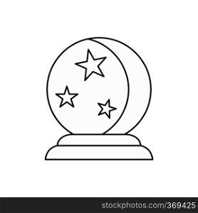 Crystal ball icon in outline style isolated on white background. Tricks symbol vector illustration. Crystal ball icon, outline style