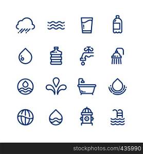 Crystal clean water drops, fresh drinks and hygiene line vector icons. Water drop and drink pure illustration. Crystal clean water drops, fresh drinks and hygiene line vector icons