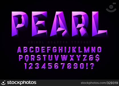 Crystal display font with facets, alphabet, letters and numbers. Swatch color control. Crystal display font with facets, alphabet, letters