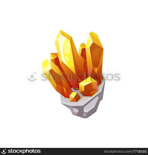 Crystal gem, gemstone or mineral stone and jewel diamond, vector isolated icon. Precious gem stone or quartz rock from geode, jewelry or glass rhinestone with yellow red and orange shine. Crystal gem, gemstone, mineral stone jewel diamond