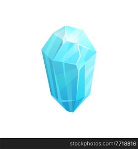 Crystal ice, gem or iceberg and snow block of frozen water, vector blue icon. Winter icicle or glass frost and glacier rock, ice crystal quartz gemstone with reflection, isolated jewel. Crystal ice, gem or iceberg and snow block frozen