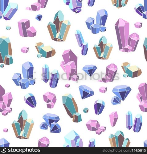 Crystal minerals and geometric gems flat seamless pattern vector illustration. Crystal Minerals Seamless Pattern