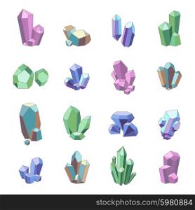 Crystal minerals and quartz glass icons set isolated vector illustration. Crystal Minerals Set