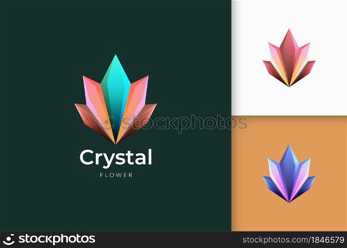 Crystal or gem logo with shiny colorful for jewelry and beauty