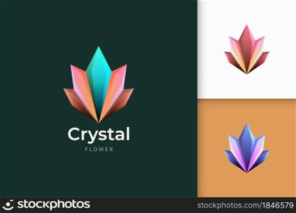 Crystal or gem logo with shiny colorful for jewelry and beauty