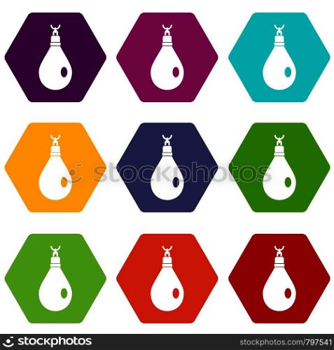 Crystal pendant icon set many color hexahedron isolated on white vector illustration. Crystal pendant icon set color hexahedron