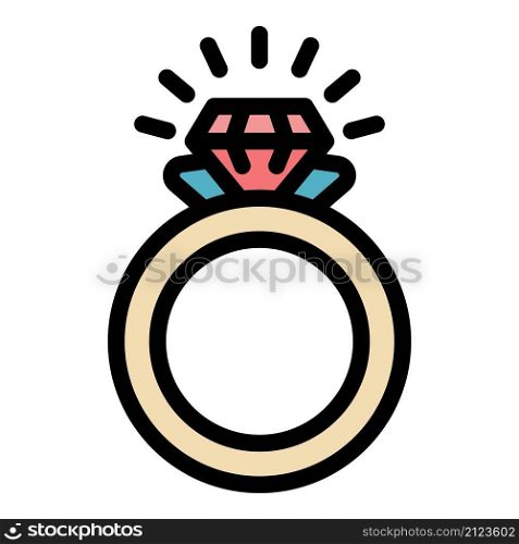 Crystal ring icon. Outline crystal ring vector icon color flat isolated. Crystal ring icon color outline vector