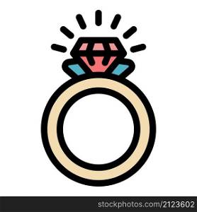 Crystal ring icon. Outline crystal ring vector icon color flat isolated. Crystal ring icon color outline vector