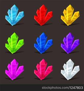 Crystal set. Different colors. Crystal stone or precious stone. Crystal set. Different colors. Crystal stone or precious stone. Precious stone Magic, fantasy crystals and semiprecious stones. For games, applications, advertising, sites. Vector illustration, isolated