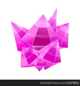 Crystal stone or precious stone. Precious stone Magic. Pink colors. Crystal stone or precious stone. Pink colors. Precious stone Magic, fantasy crystals and semiprecious stones. For games, applications, advertising, sites. Vector illustration, isolated