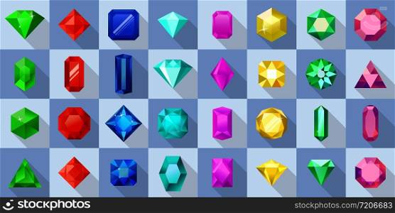 Crystal various shapes icons set. Flat illustration of 32 crystal various shapes vector icons for web. Crystal various shapes icons set, flat style