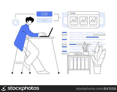 CSS code abstract concept vector illustration. Developer creating design web page, adding fonts and colors, IT company worker, programming and coding, front end development abstract metaphor.. CSS code abstract concept vector illustration.