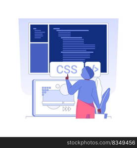 CSS code isolated concept vector illustration. Developer creating design web page, adding fonts and colors, IT company worker, programming and coding, front end development vector concept.. CSS code isolated concept vector illustration.