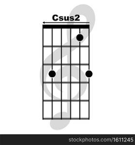 Csus2  guitar chord icon. Basic guitar chord vector illustration symbol design
