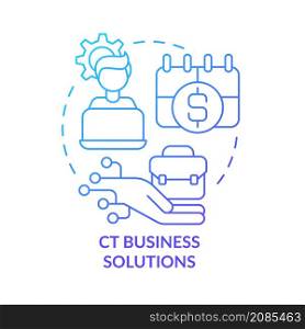 CT business solutions blue gradient concept icon. Computer services for business abstract idea thin line illustration. Isolated outline drawing. Roboto-Medium, Myriad Pro-Bold fonts used. CT business solutions blue gradient concept icon