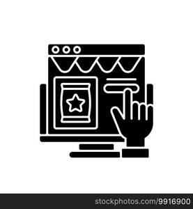 CTA marketing black glyph icon. Call to action. Marketing term for any device designed to prompt immediate response or encourage sale. Silhouette symbol on white space. Vector isolated illustration. CTA marketing black glyph icon