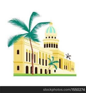 Cuba capitol building flat color vector object. Cuban famous landmarks and sightseeing places. City center main building isolated cartoon illustration for web graphic design and animation. Cuba capitol building flat color vector object