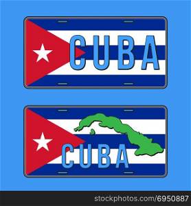 Cuba car number plate. Vehicle registration plates with Cuban flag. Vector illustration.. Cuba car number plate