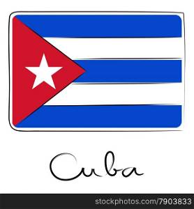 Cuba country flag doodle with text isolated on white