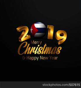 Cuba Flag 2019 Merry Christmas Typography. New Year Abstract Celebration background